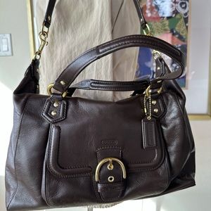 Dark Brown Coach Campbell Smooth Leather Satchel w Gold Hardware